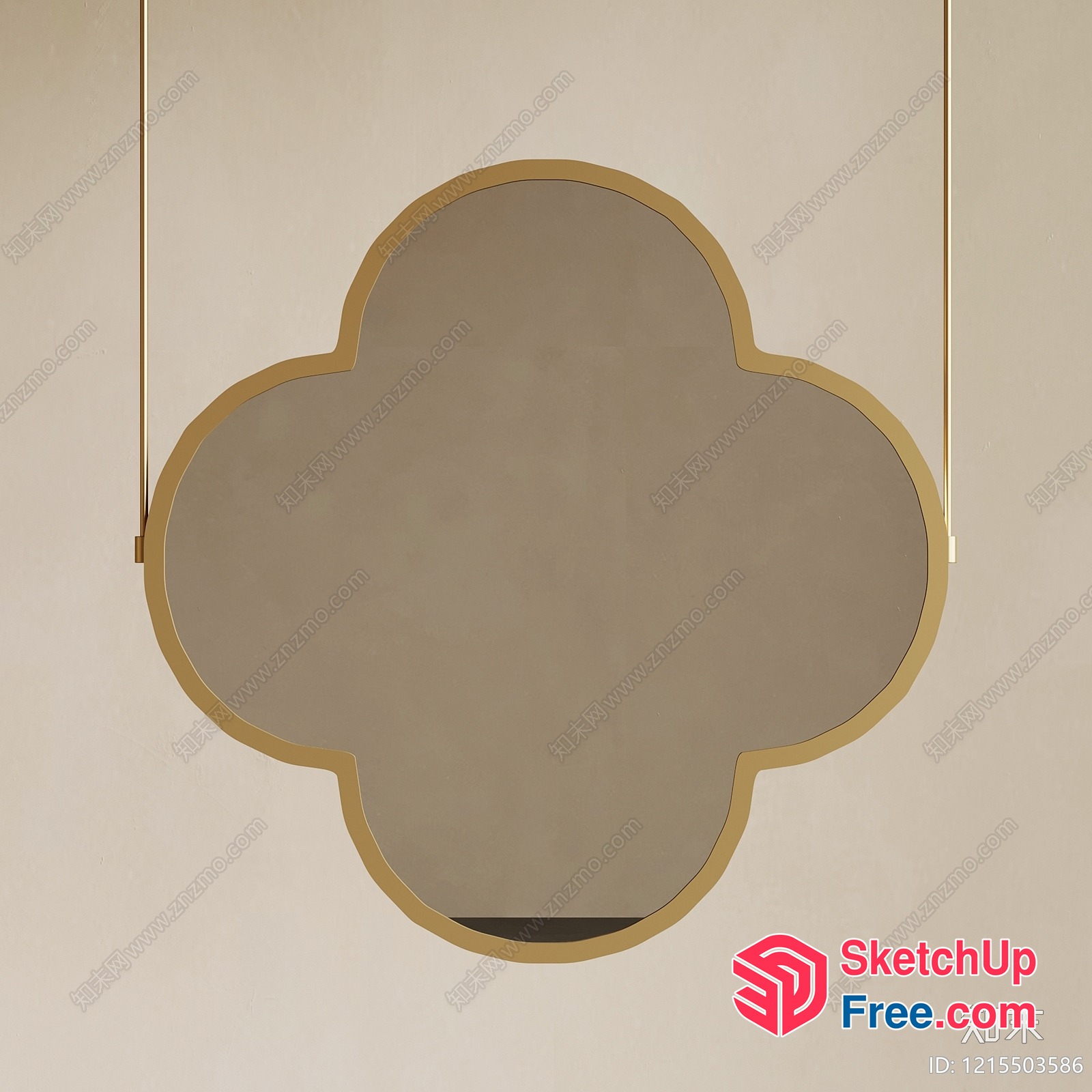 Elegant Mirror With Gold Frame And Hanging Lights 3D SketchUp File