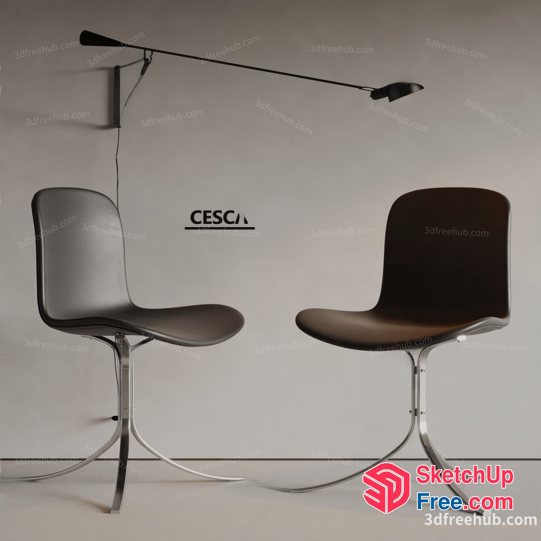 Two Chairs And A Lamp 3D SketchUp File