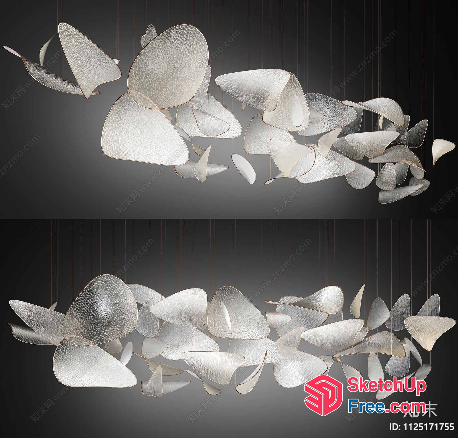 Elegant White Glass Leaf Chandelier 3D SketchUp File