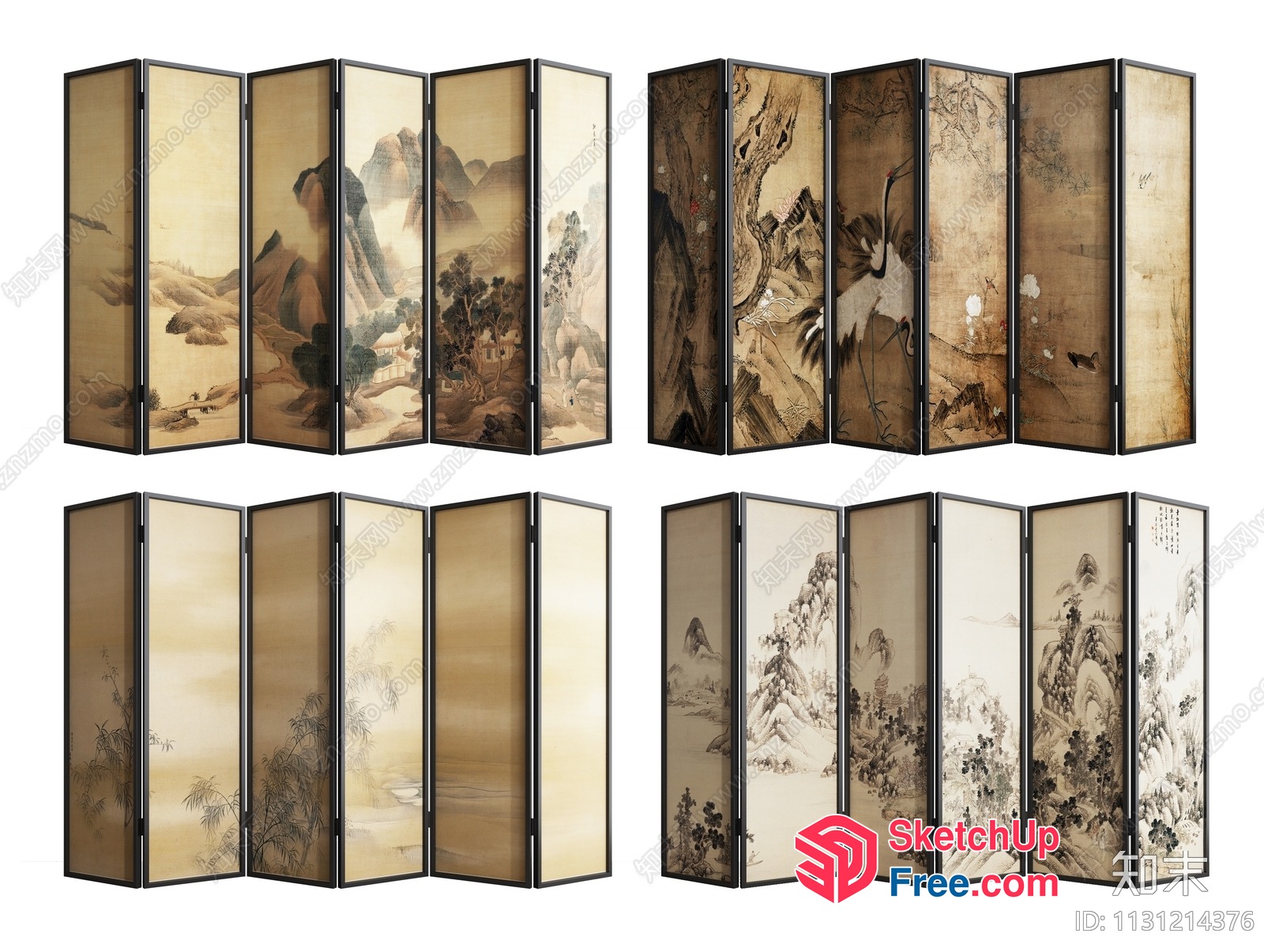 Traditional Asian-Inspired Folding Screen With Intricate Designs 3D SketchUp File