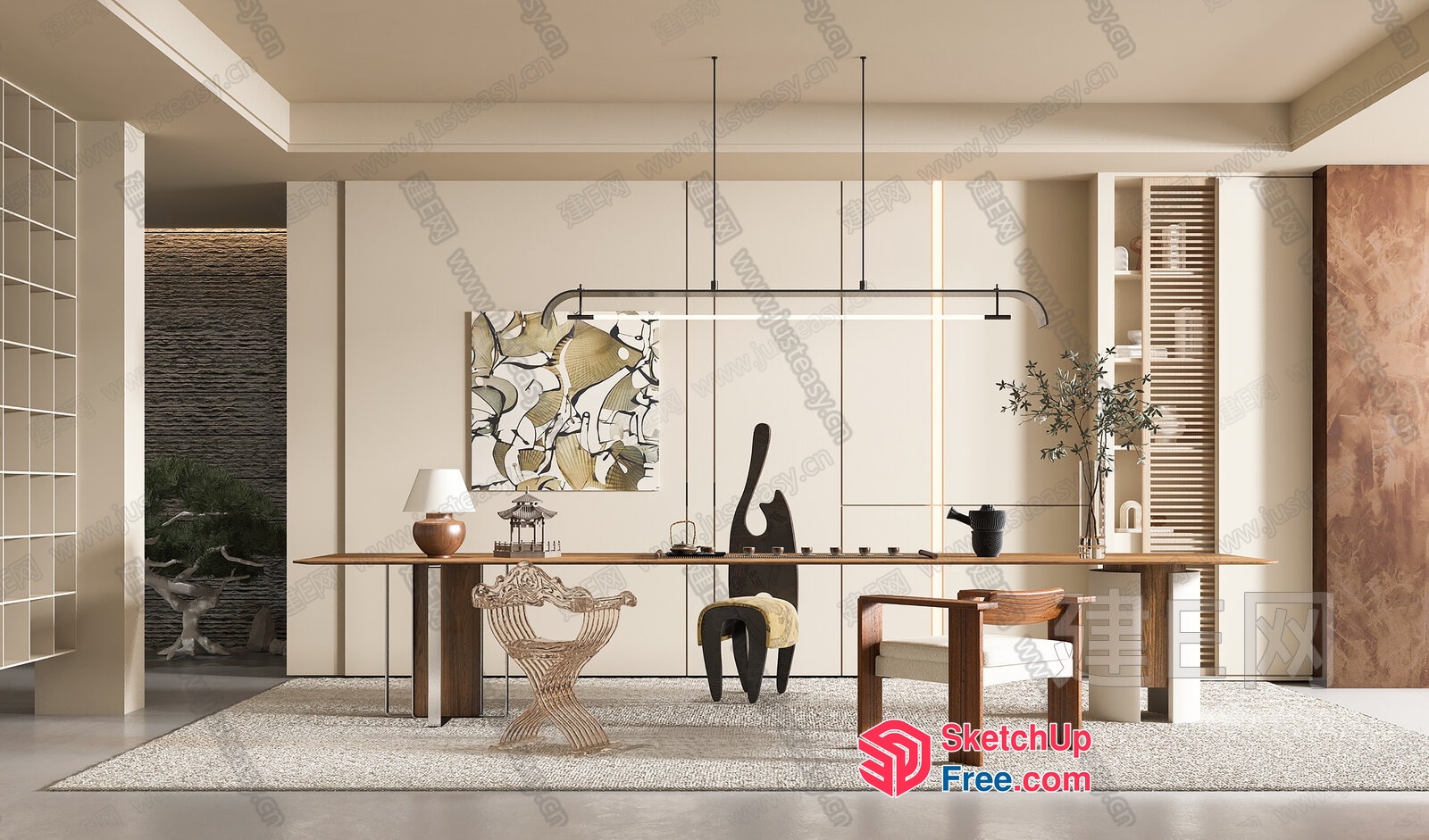 Modern Minimalist Japanese-Style Dining Room 3D SketchUp File
