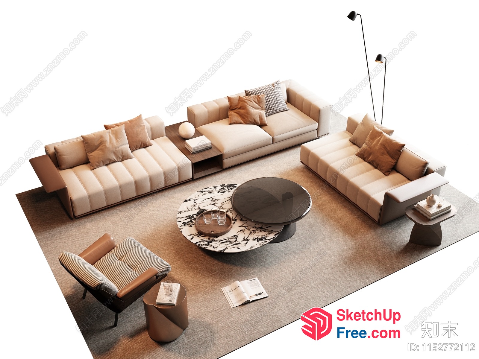 Modern Living Room With Beige And Brown Furniture 3D SketchUp File