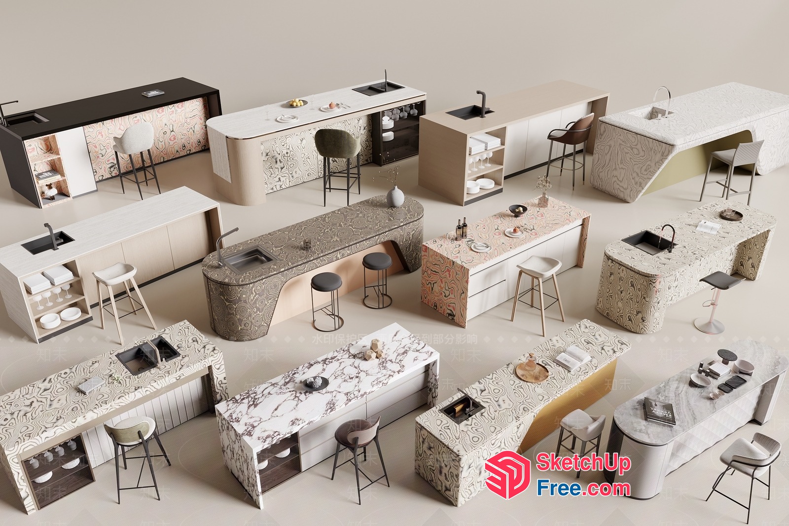 Modern Kitchen Island Designs With Various Styles 3D SketchUp File