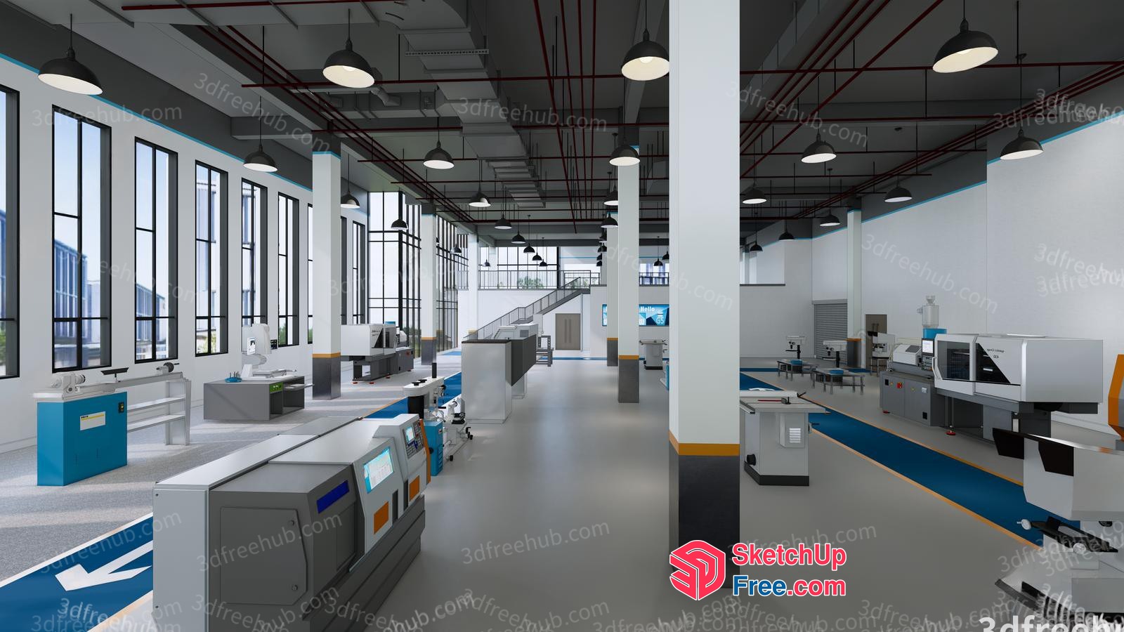 Modern Industrial Office Space With Large Windows 3D SketchUp File