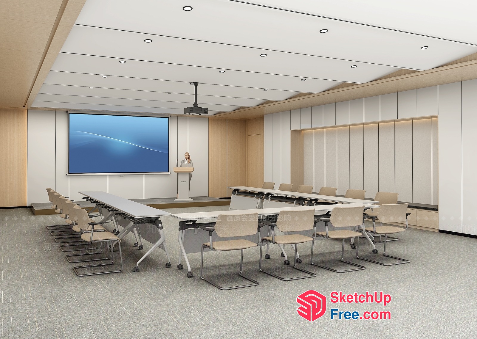Modern Conference Room With Large Screen And Comfortable Seating 3D SketchUp File