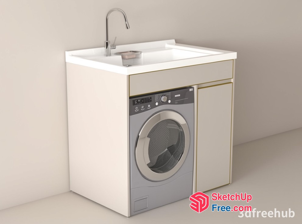 Modern Minimalist Kitchen Interior With Washing Machine 3D SketchUp File