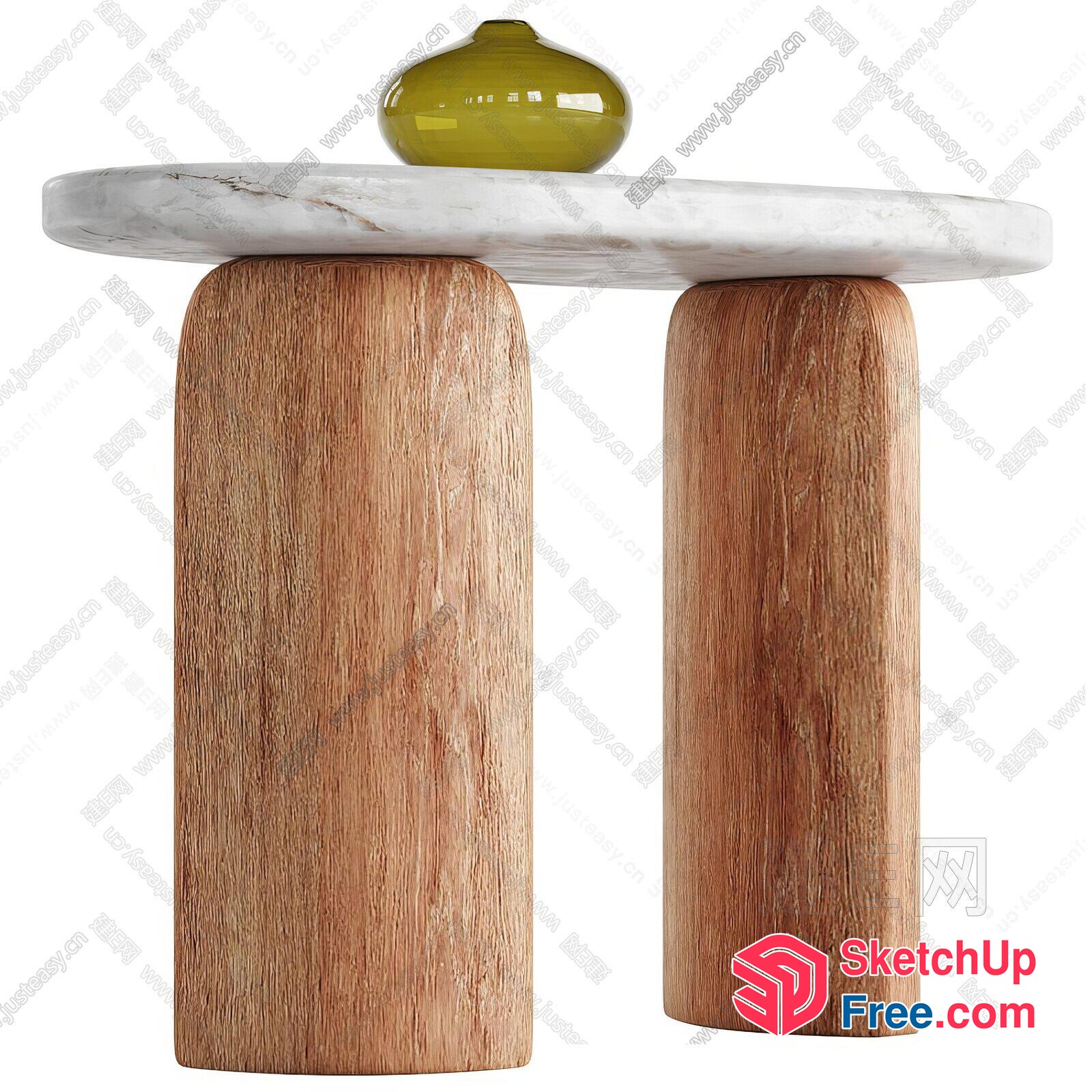 Elegant Marble And Wooden Side Table 3D SketchUp File