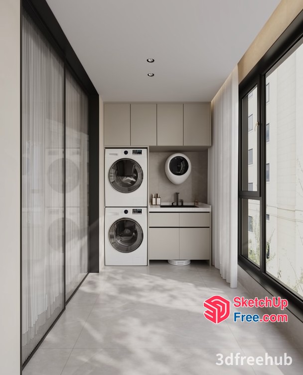 Laundry Room Interior With Modern Washing Machines 3D SketchUp File