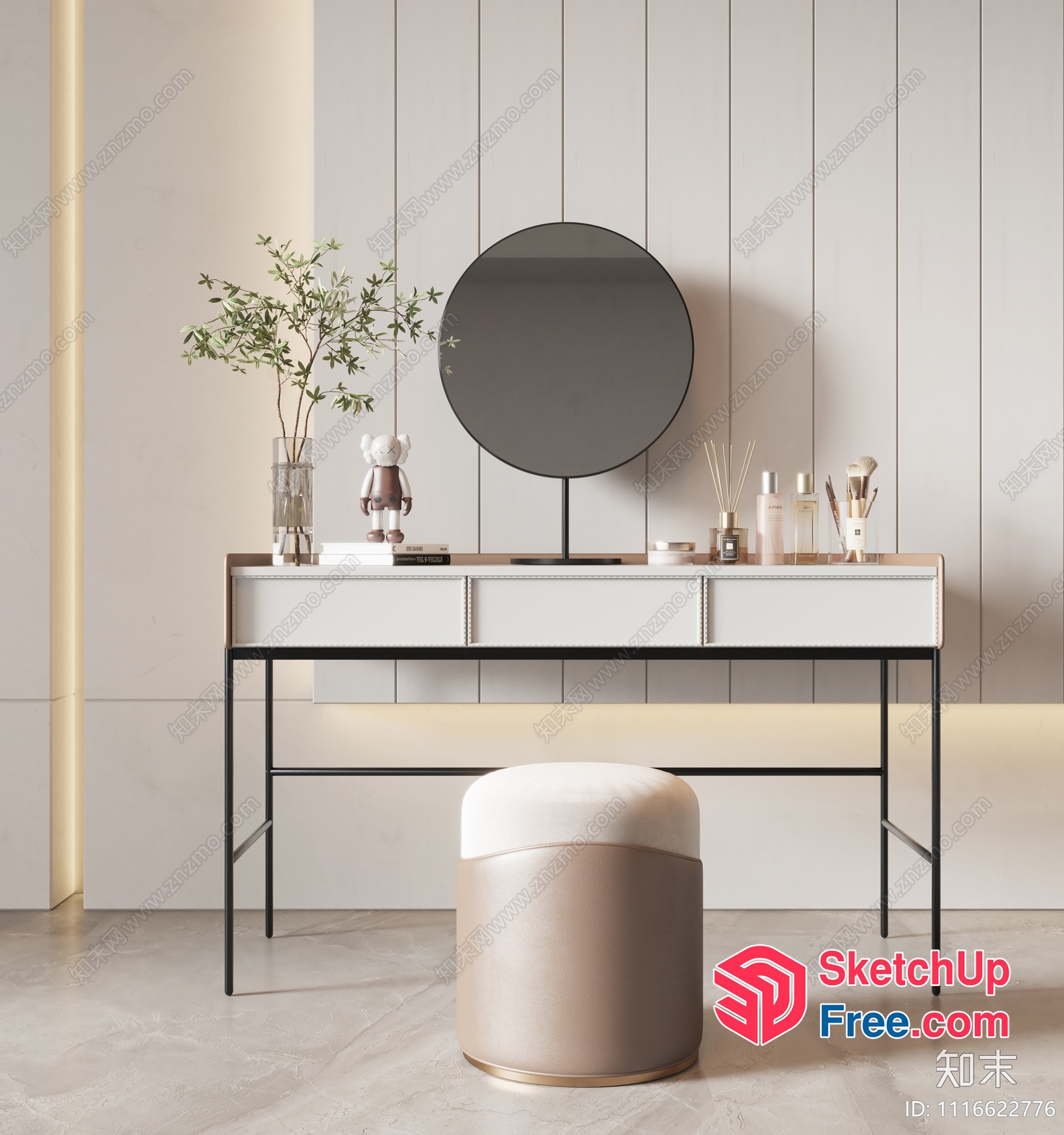 Modern Minimalist Creamy Style Living Room Interior 3D SketchUp File