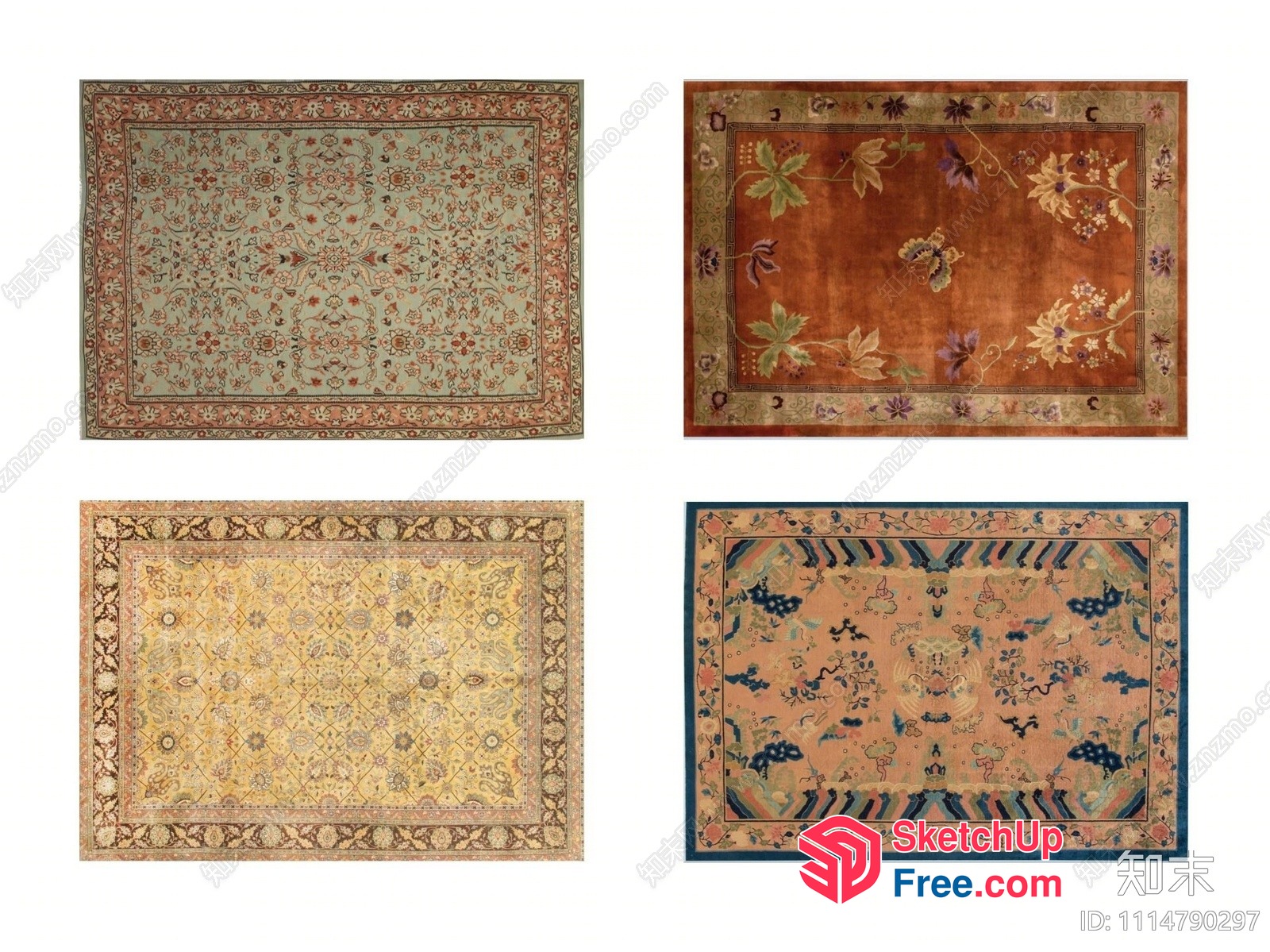 Oriental Patterned Rugs In Soft Colors 3D SketchUp File