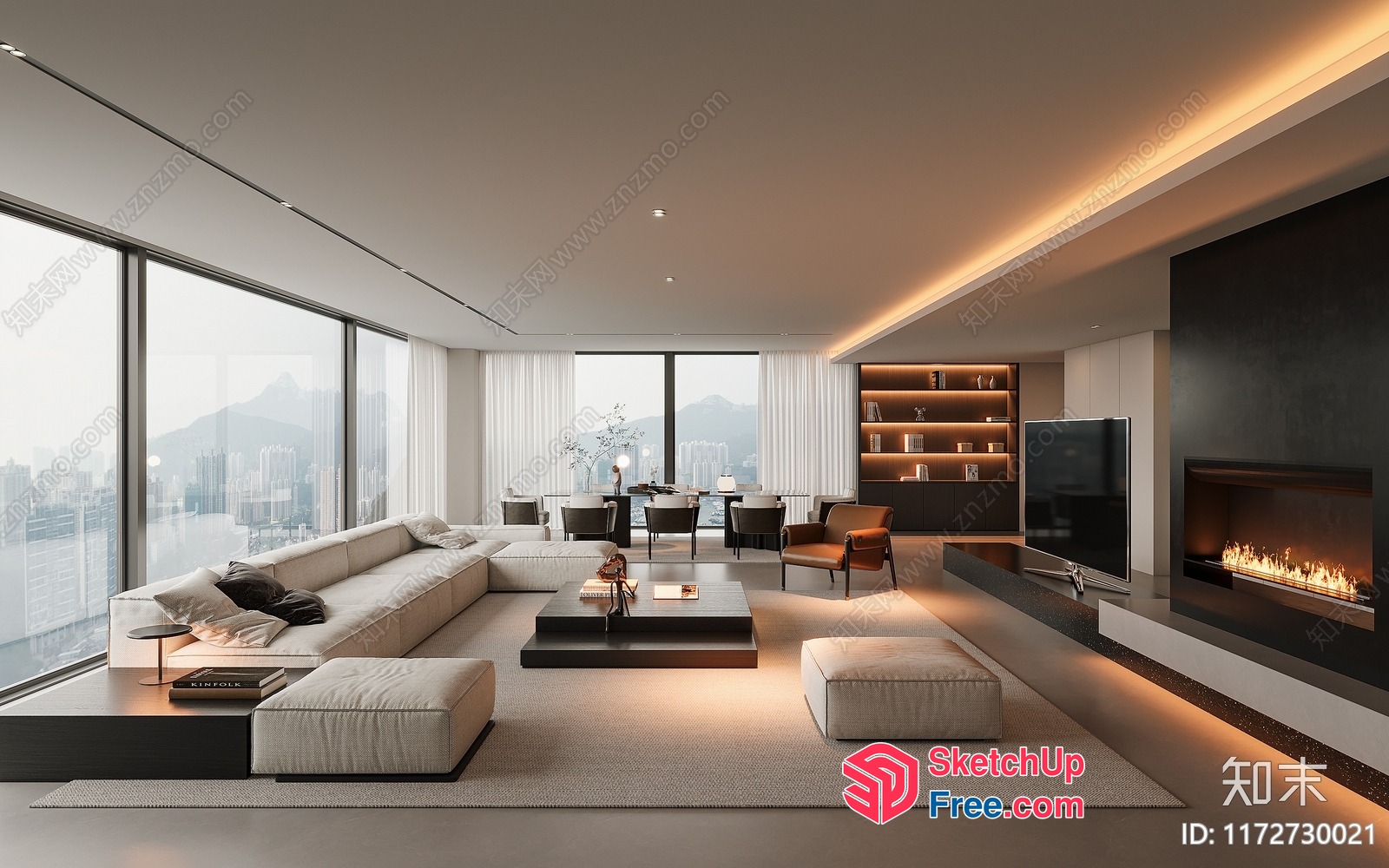 Minimalist Modern Living Room With City View 3D SketchUp File