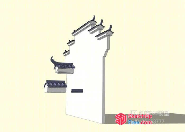 Traditional Asian Building Facade With Ornate Roof Tiles 3D SketchUp File