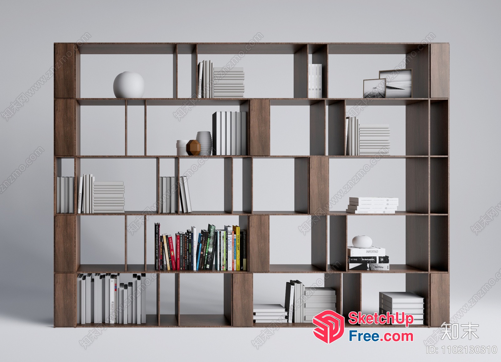 Modern Minimalist Bookcase Design With Natural Wood And White Decor 3D SketchUp File