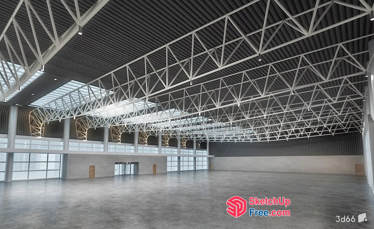 Large Open Industrial Warehouse Interior 3D SketchUp File