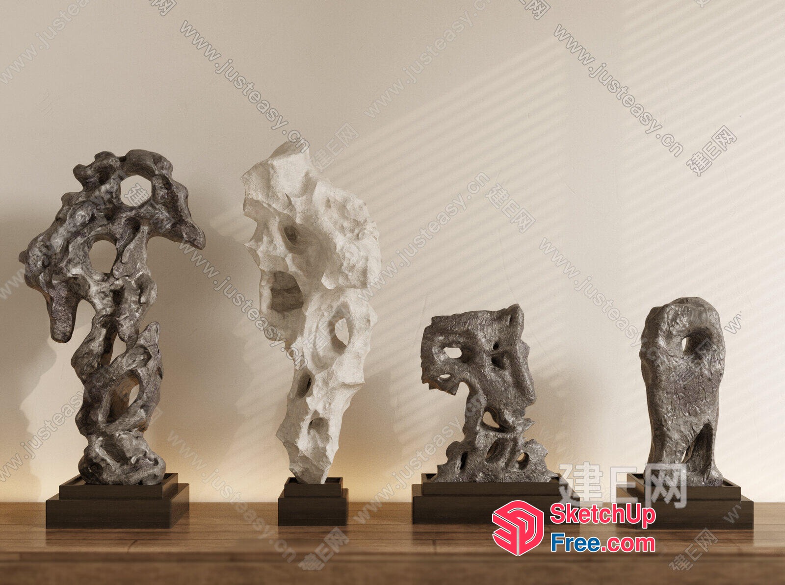 Unique Modern Stone Sculptures In Black And White 3D SketchUp File