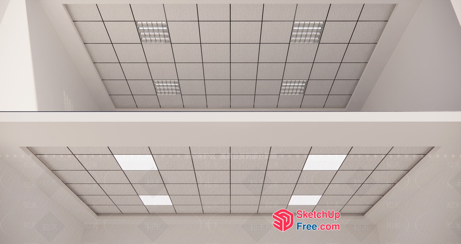White Square Tiles And Black Lines On Ceiling 3D SketchUp File