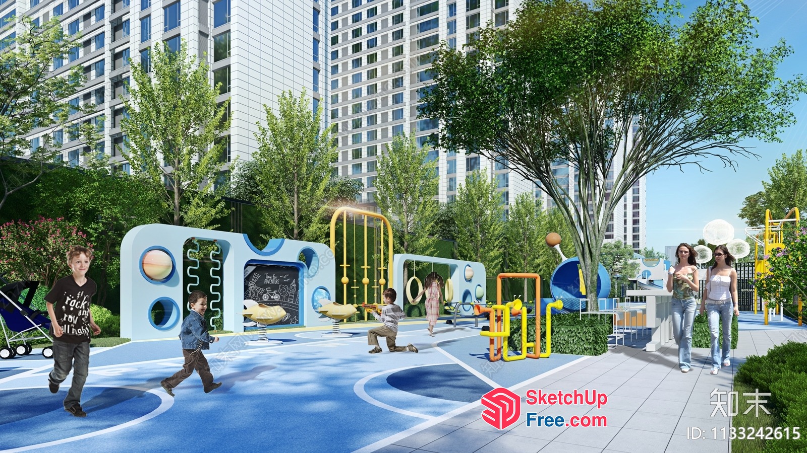 Modern City Apartment Exterior With Children'S Playground 3D SketchUp File