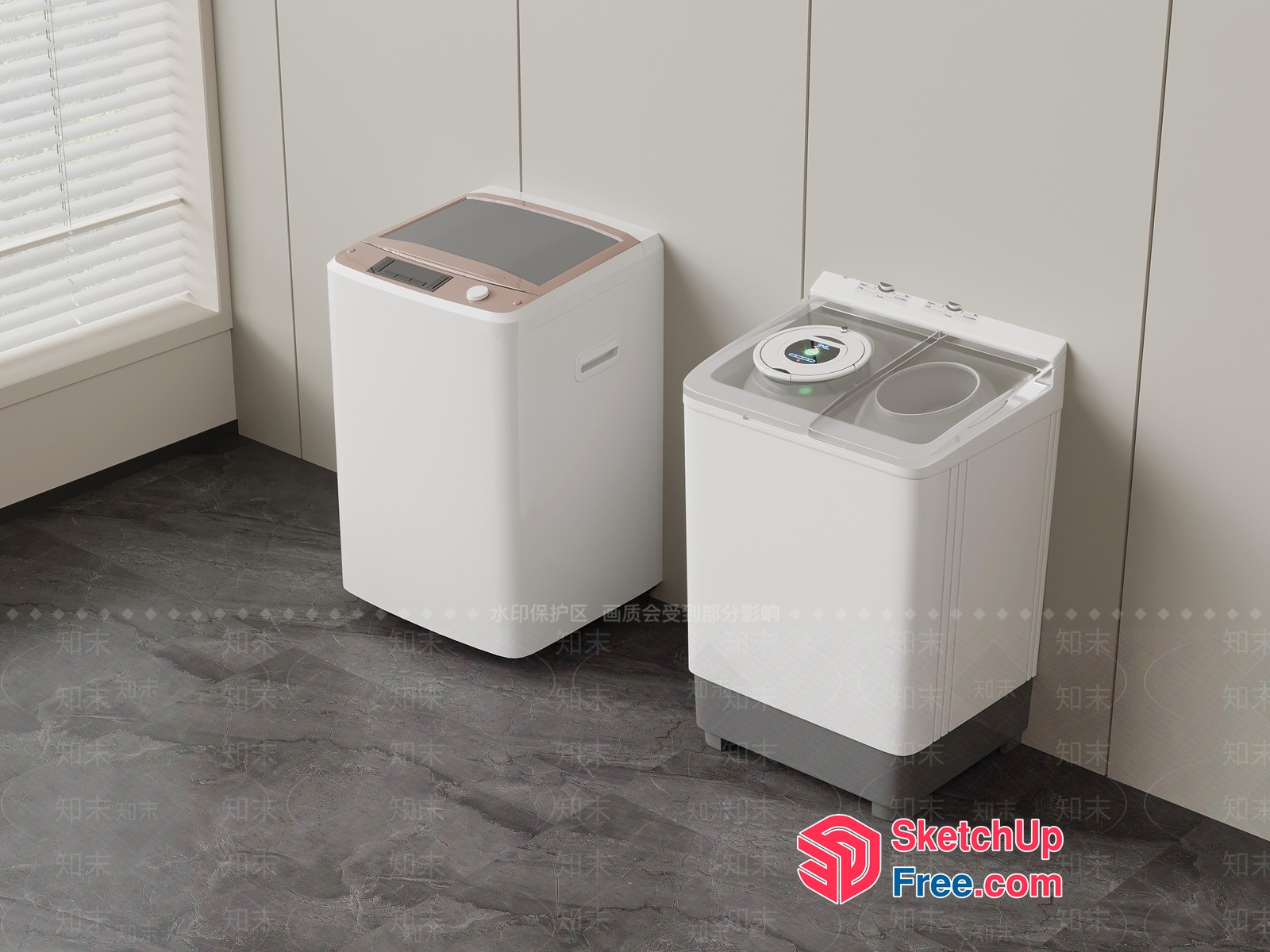 Two Washing Machines In A Clean And Modern Interior 3D SketchUp File