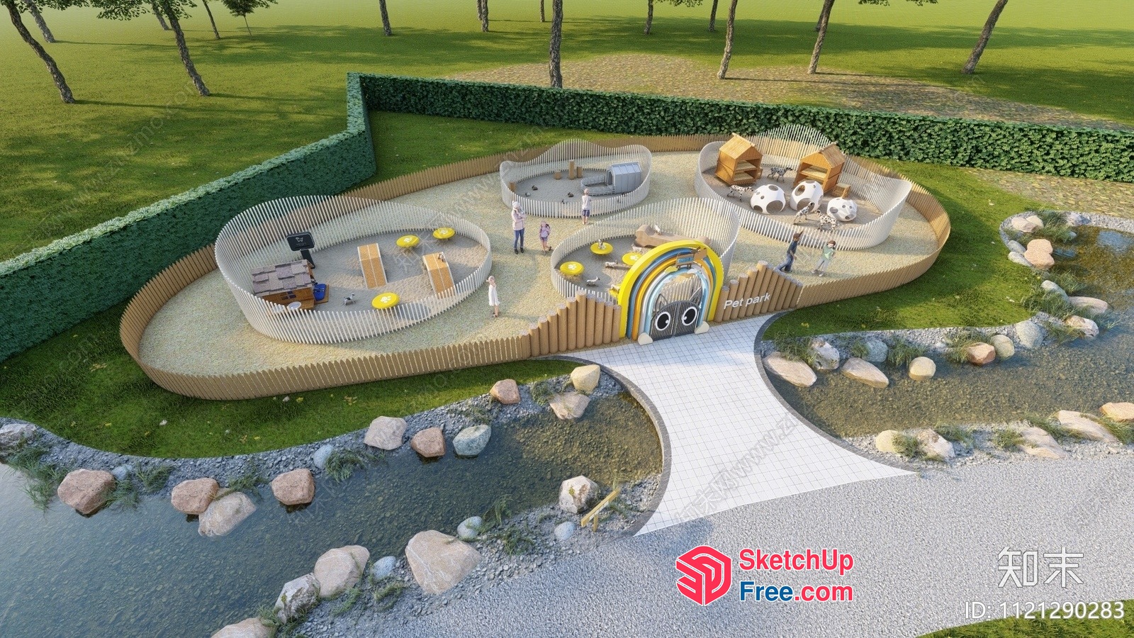 Modern Outdoor Pet Park With Play Equipment 3D SketchUp File