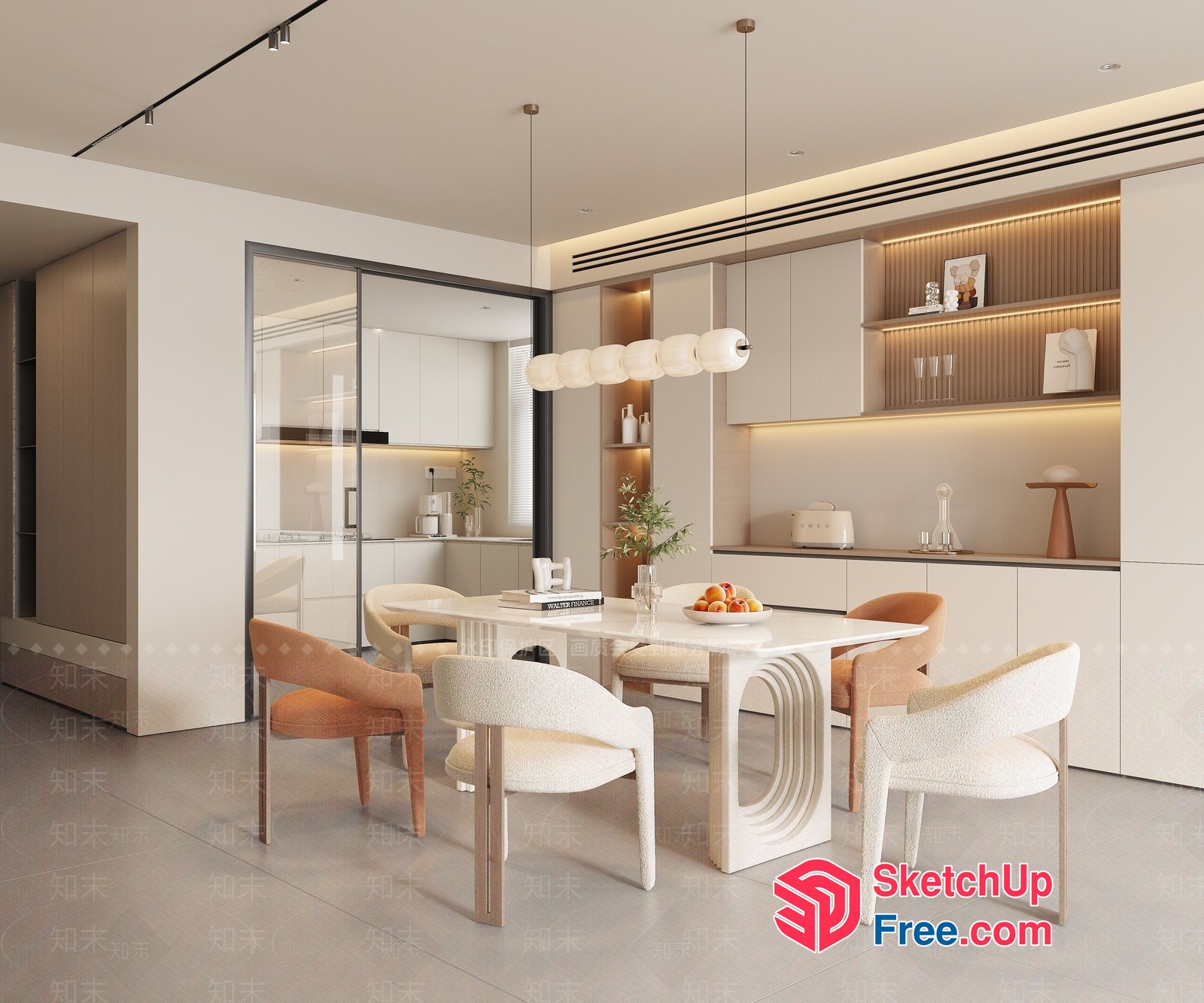 Modern Minimalist Dining Room With Sleek White Furniture 3D SketchUp File