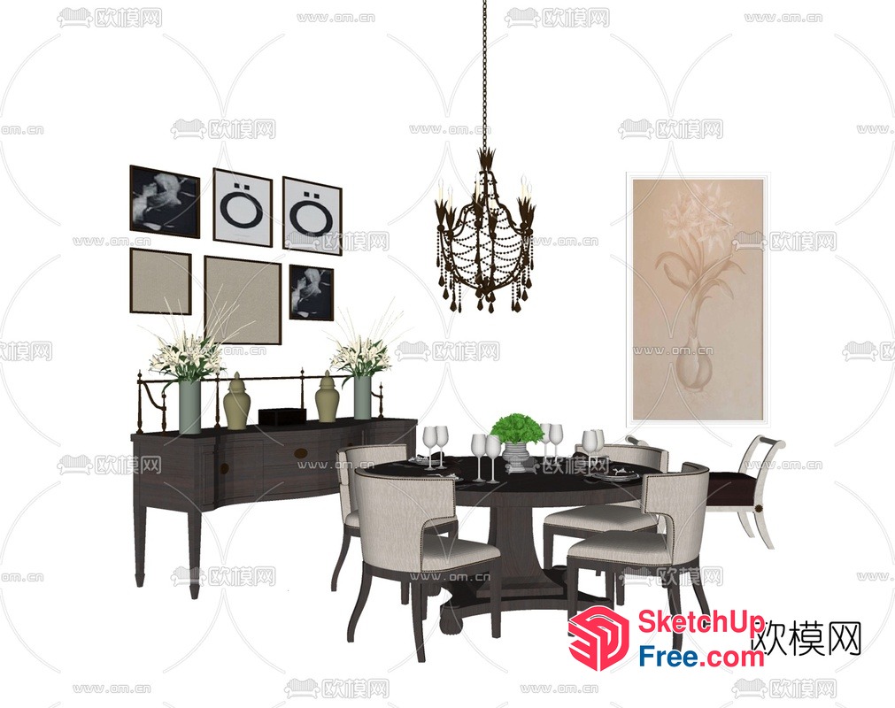 Elegant Dining Room With Classic Furniture 3D SketchUp File
