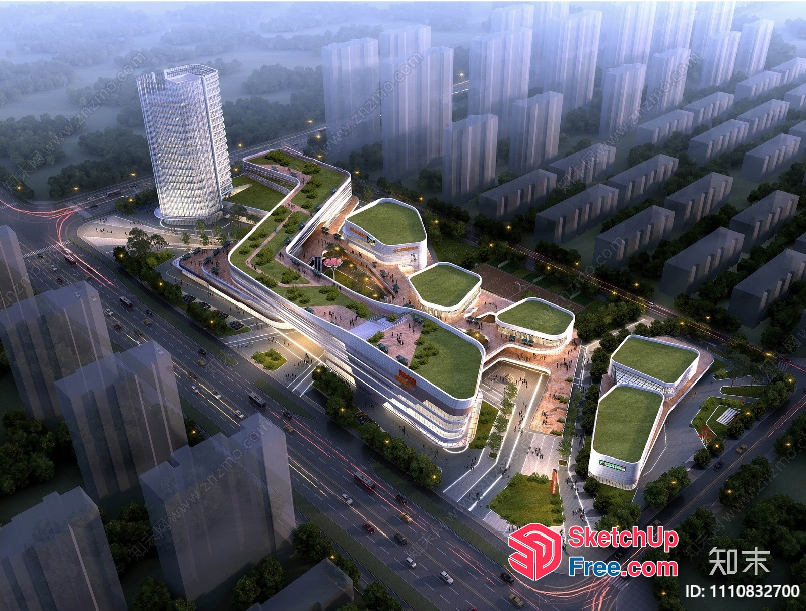 Futuristic Cityscape With Glass Buildings And Green Roofs 3D SketchUp File