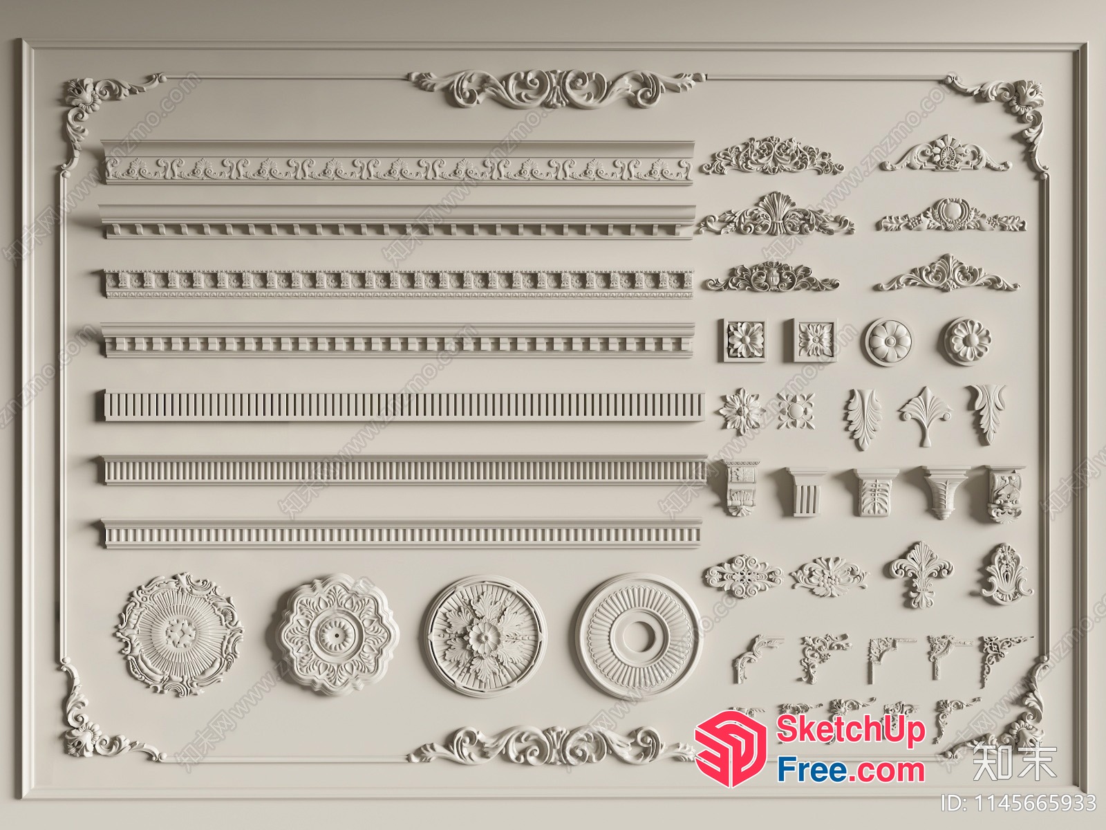 Ornate Classic Moulding Design Elements 3D SketchUp File