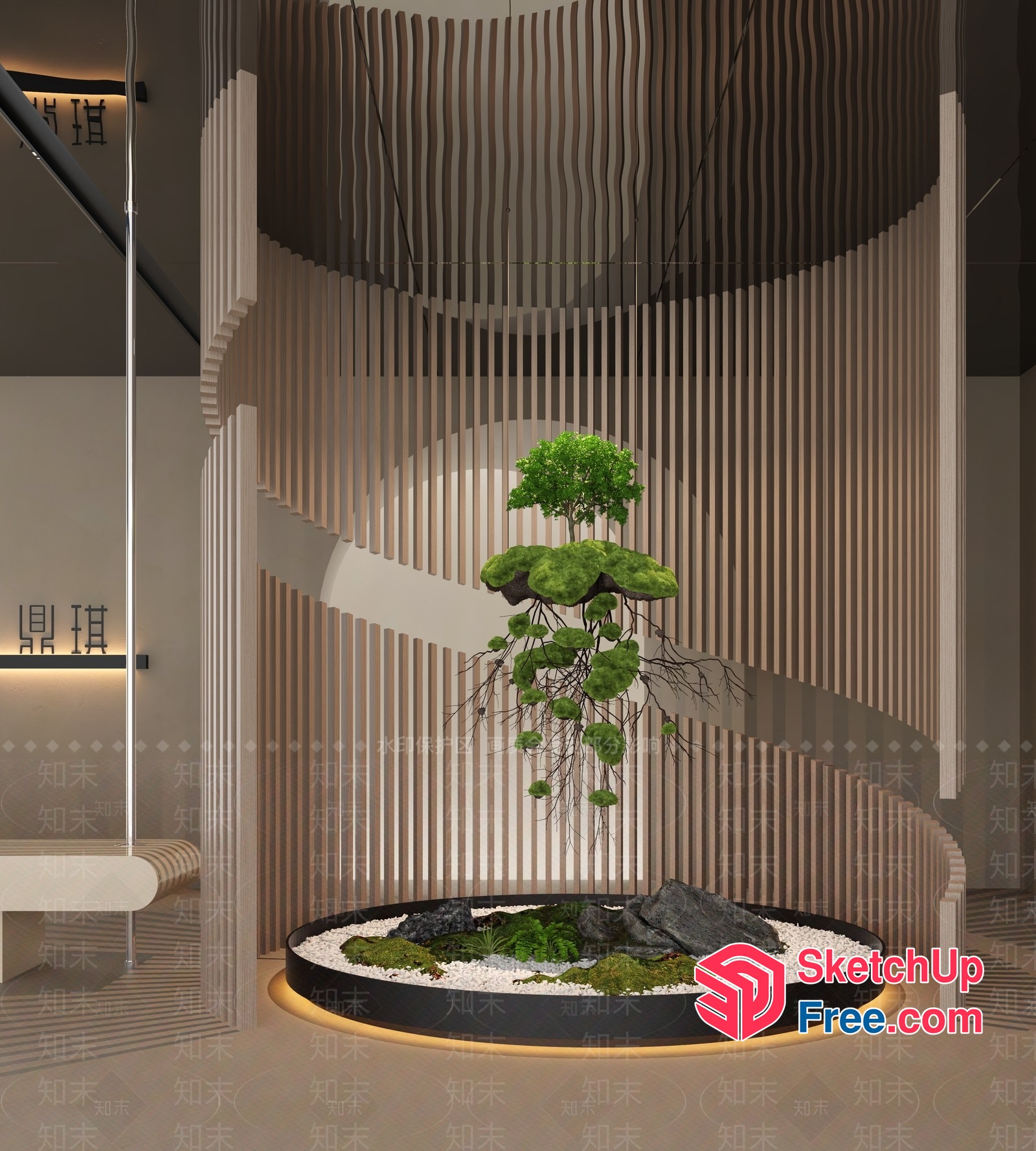 Japanese-Inspired Staircase With Serene Garden 3D SketchUp File
