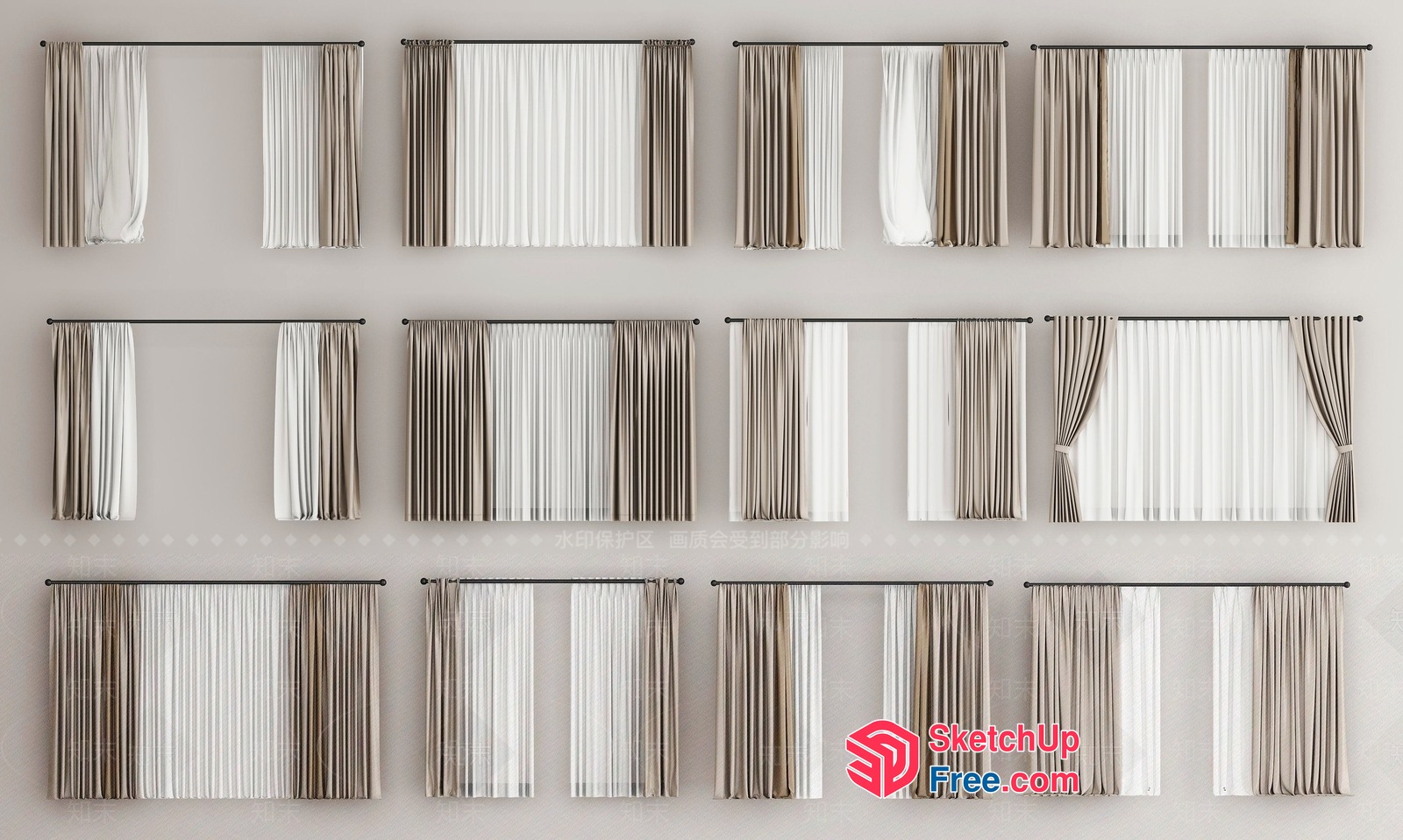 Elegant White And Brown Curtains 3D SketchUp File