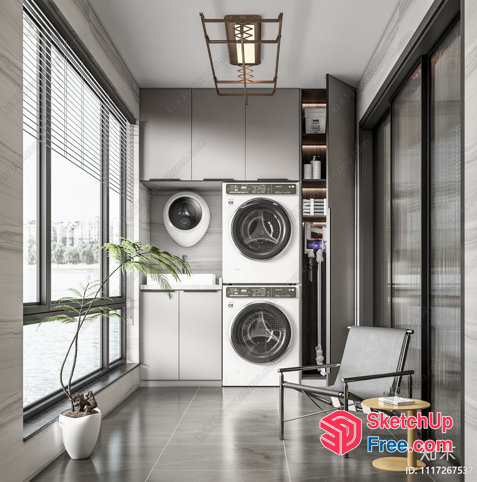 Modern Balcony With Washer And Dryer 3D SketchUp File