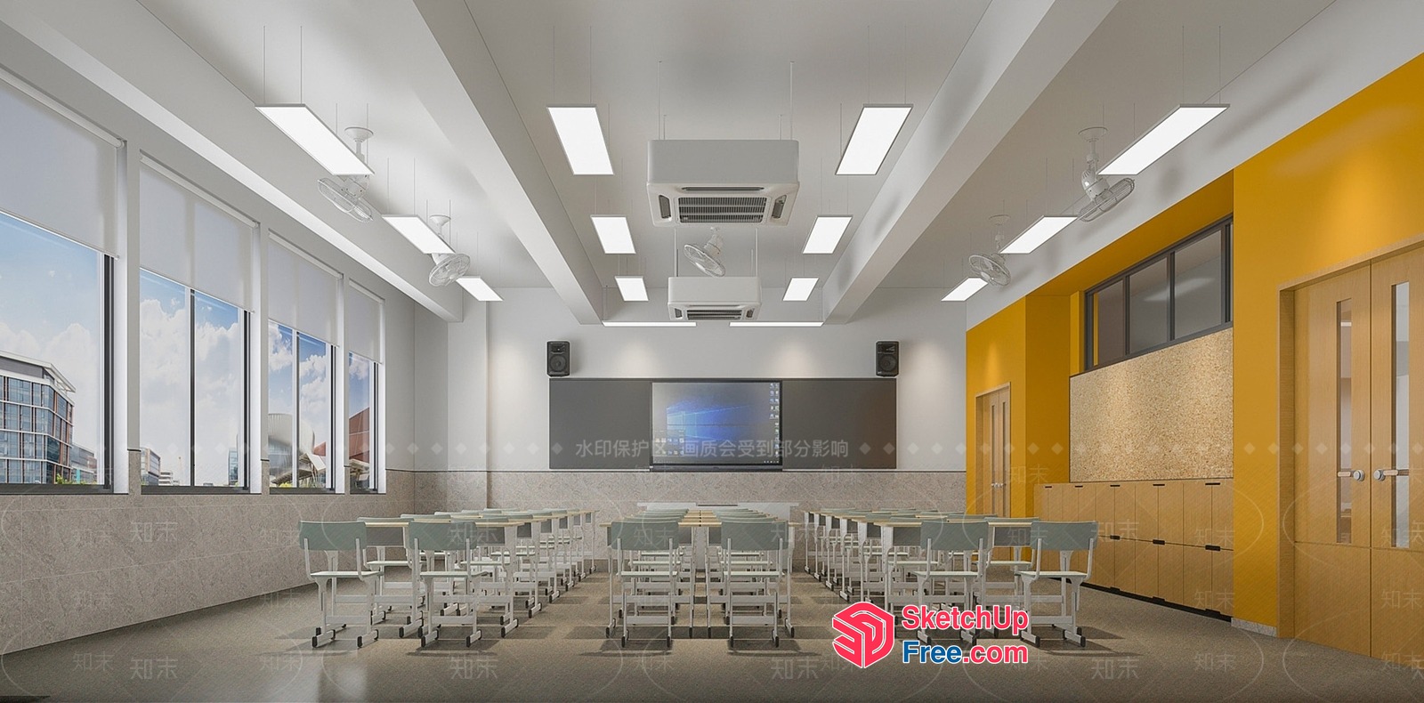 Modern Classroom Interior With White Walls And Bright Lighting 3D SketchUp File