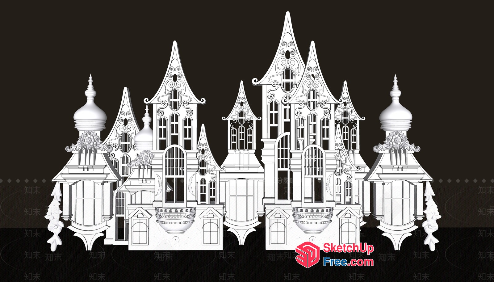 Ornate Gothic Mansion Facade 3D SketchUp File