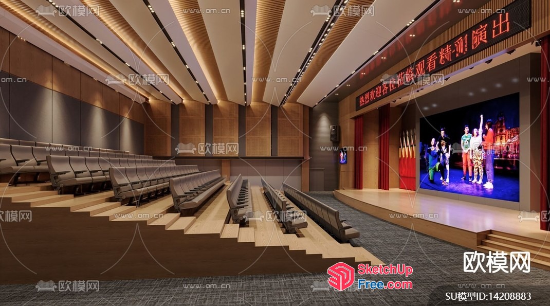 Spacious Theater With Large Screen And Staircase 3D SketchUp File