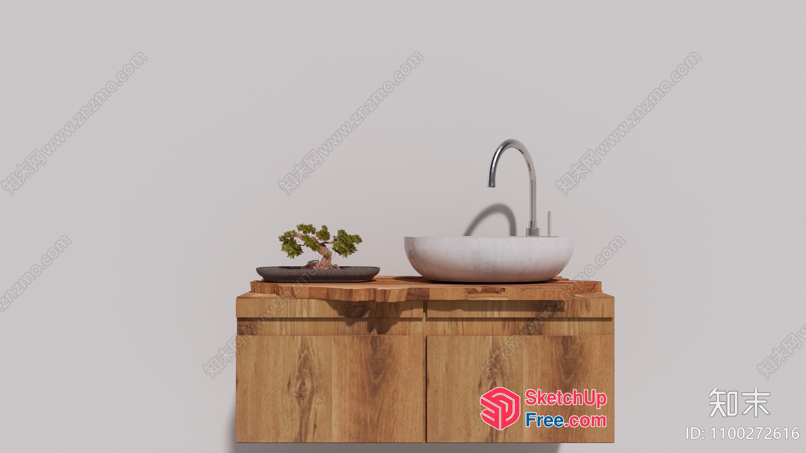 Modern Bathroom Vanity With Bonsai Tree 3D SketchUp File