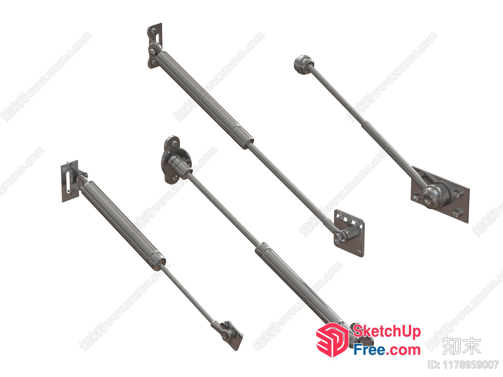 Four Metal Rods With Mounts And Connectors 3D SketchUp File