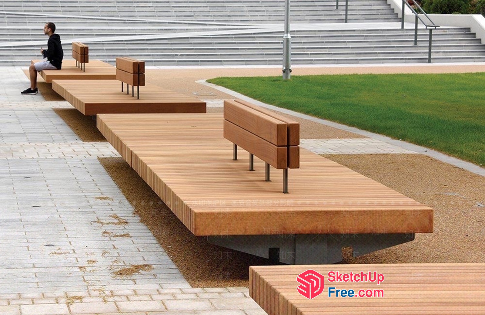 Modern Wooden Benches In A Linear Arrangement 3D SketchUp File