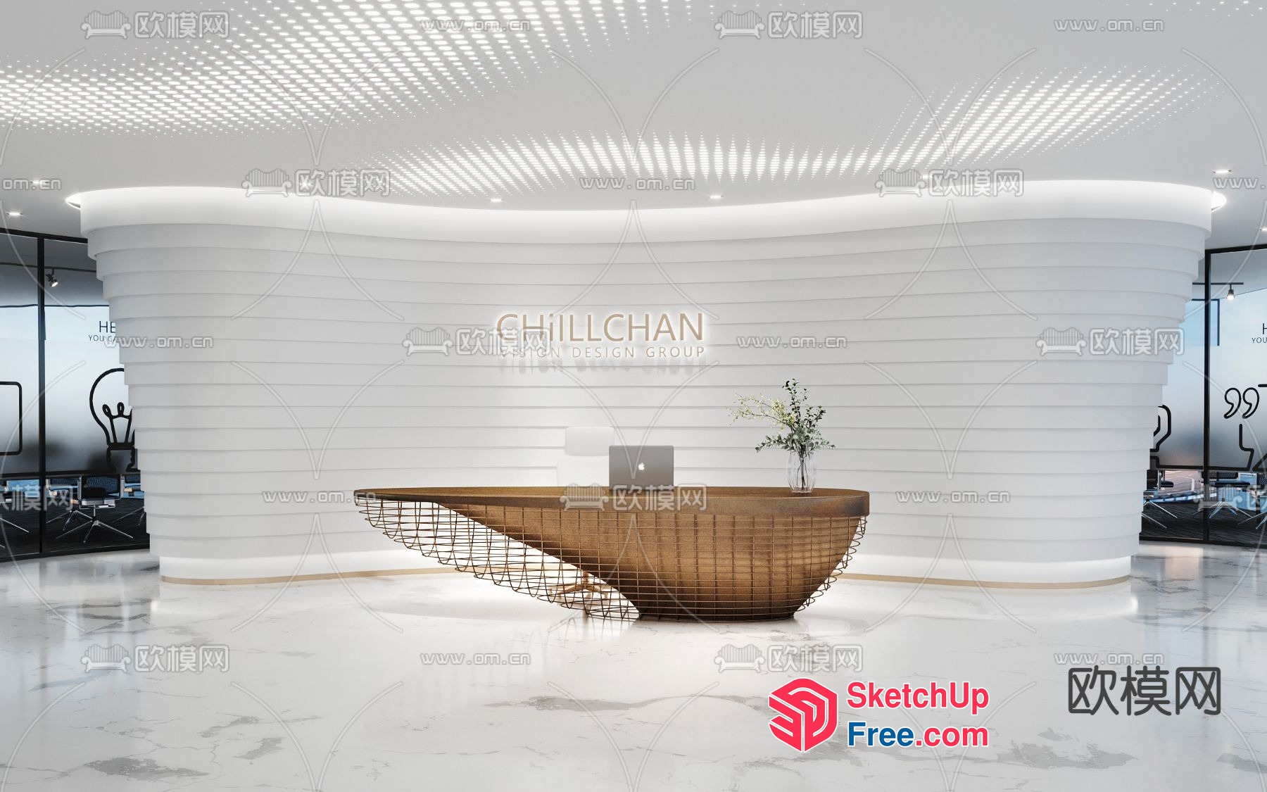 Modern Office Reception Desk With Sleek Design 3D SketchUp File