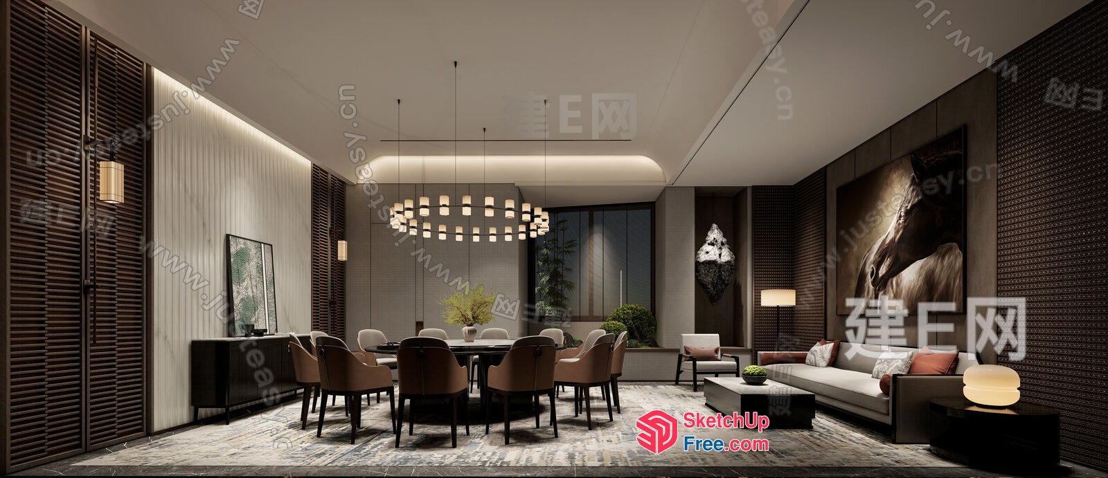 Modern Luxury Dining Room With Elegant Lighting 3D SketchUp File