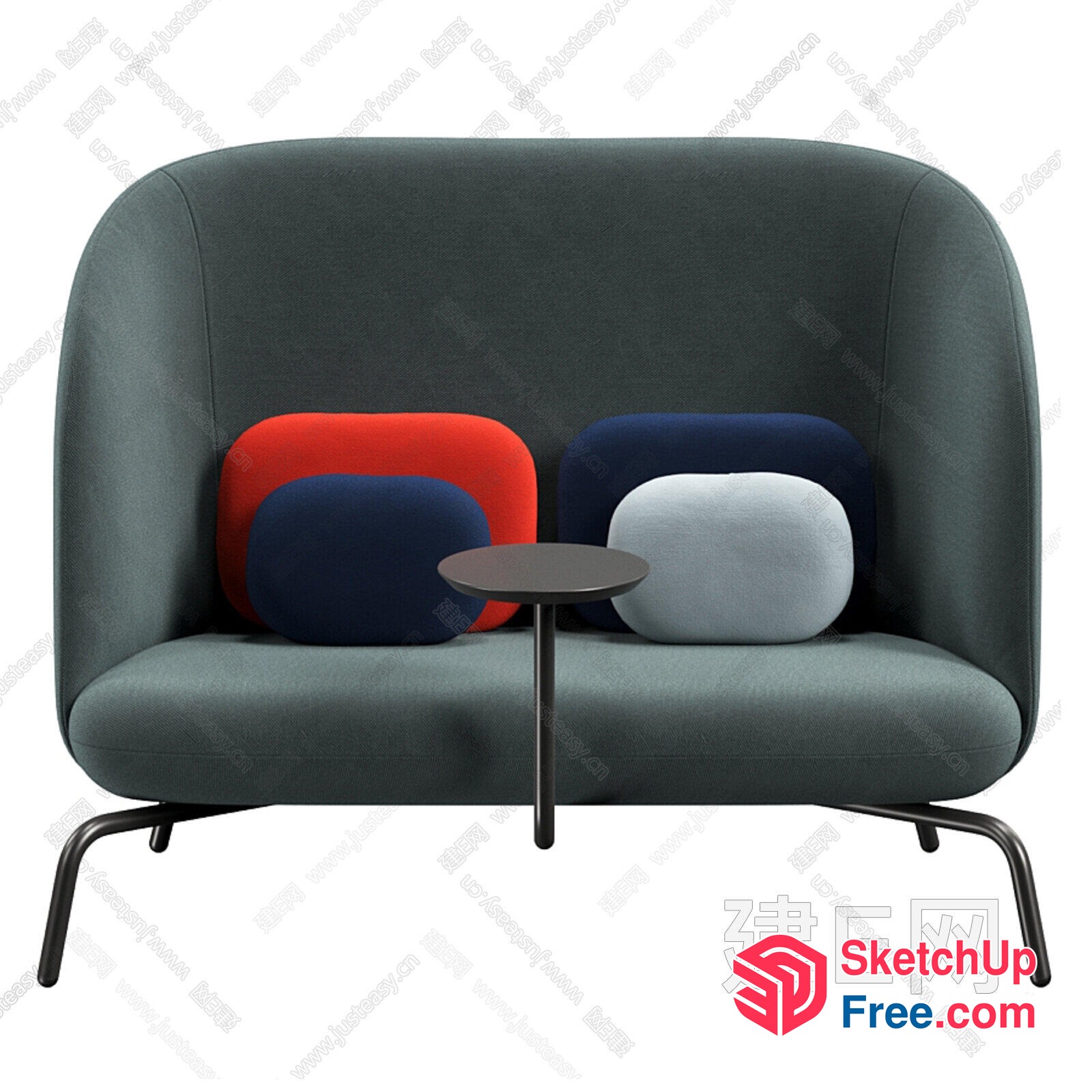 Modern Gray Sofa With Pillows And Small Table 3D SketchUp File
