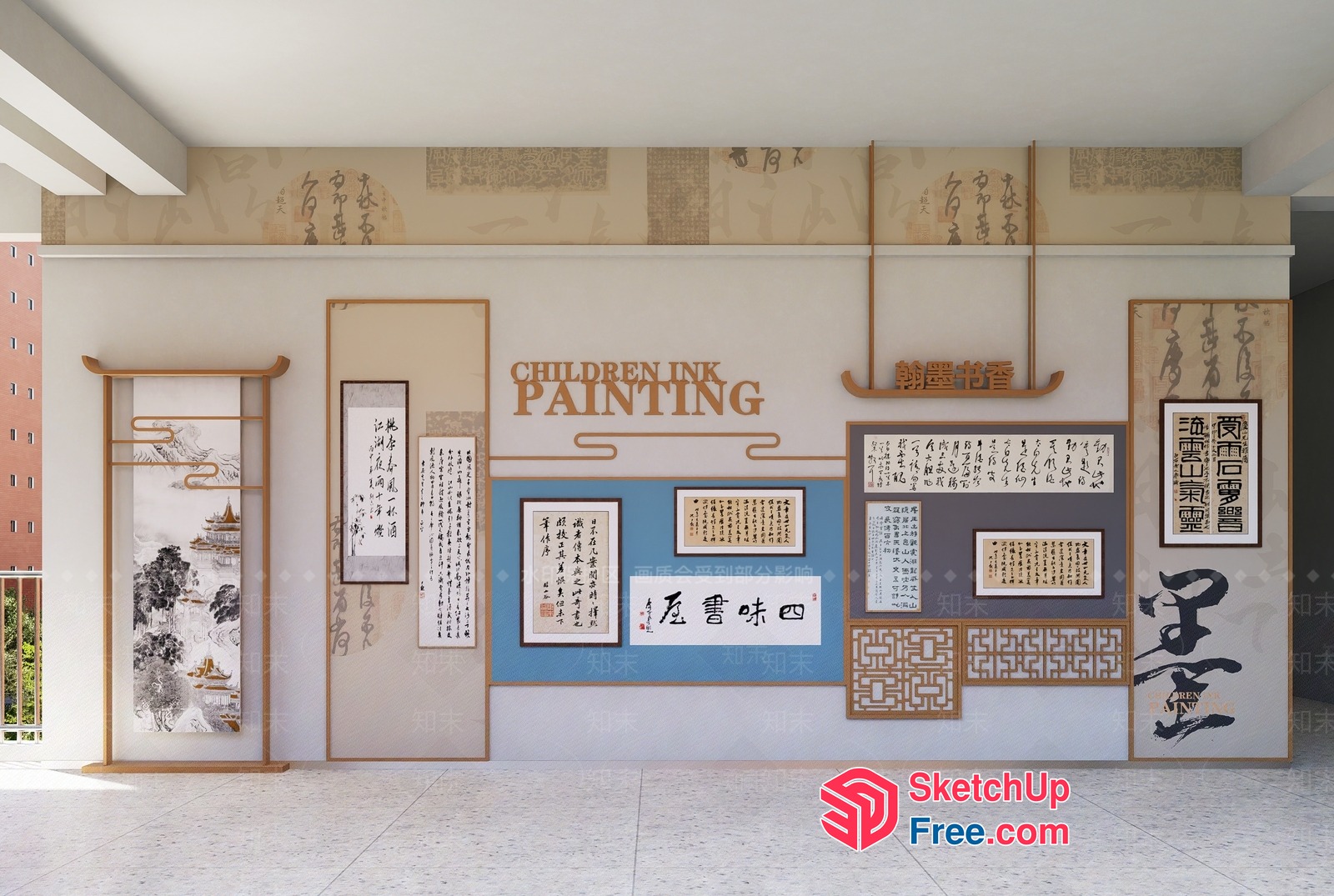 Elegant Oriental-Inspired Art Gallery 3D SketchUp File