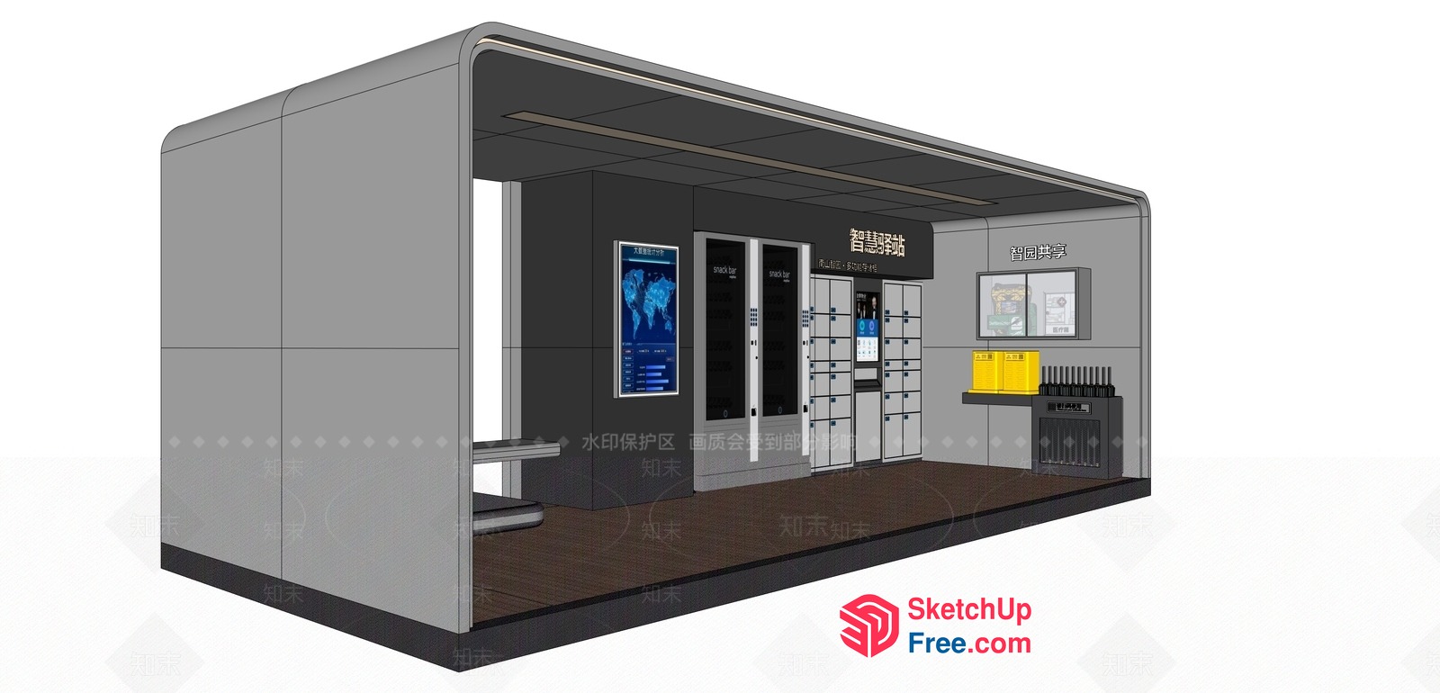 Modern Commercial Street With Stairs And Elevator 3D SketchUp File