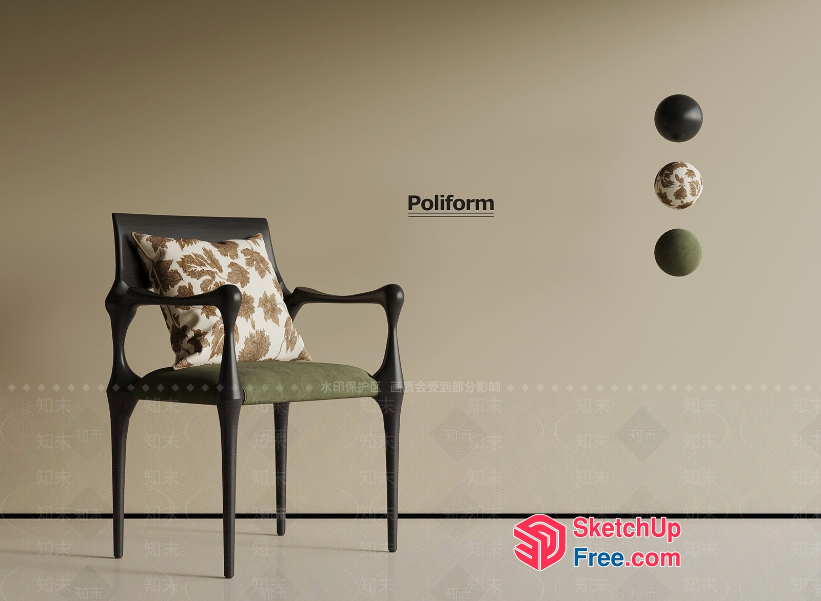 Poliform Chair With Pillows 3D SketchUp File