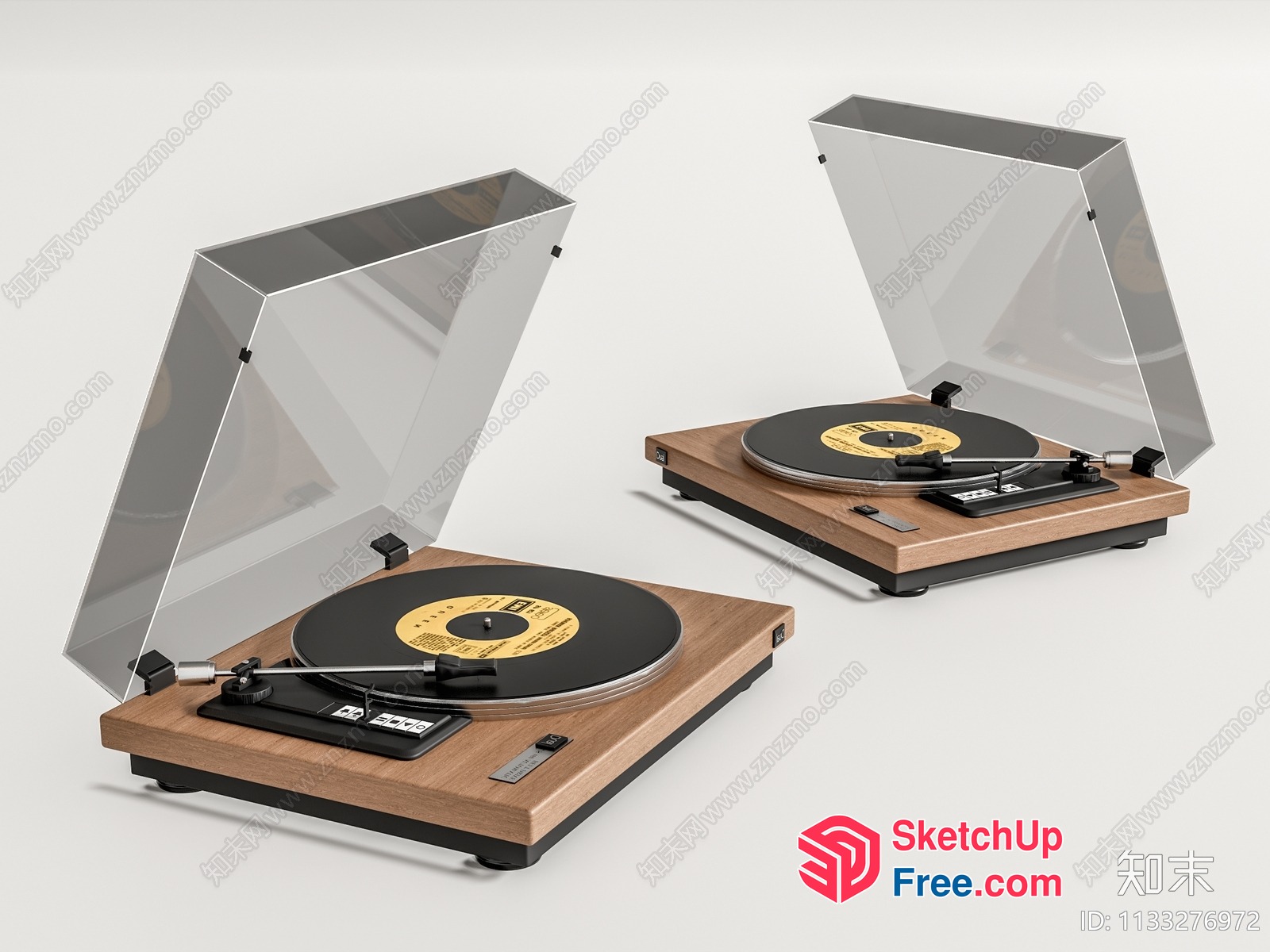 Two Turntables With Wooden Tops And Glass Covers 3D SketchUp File