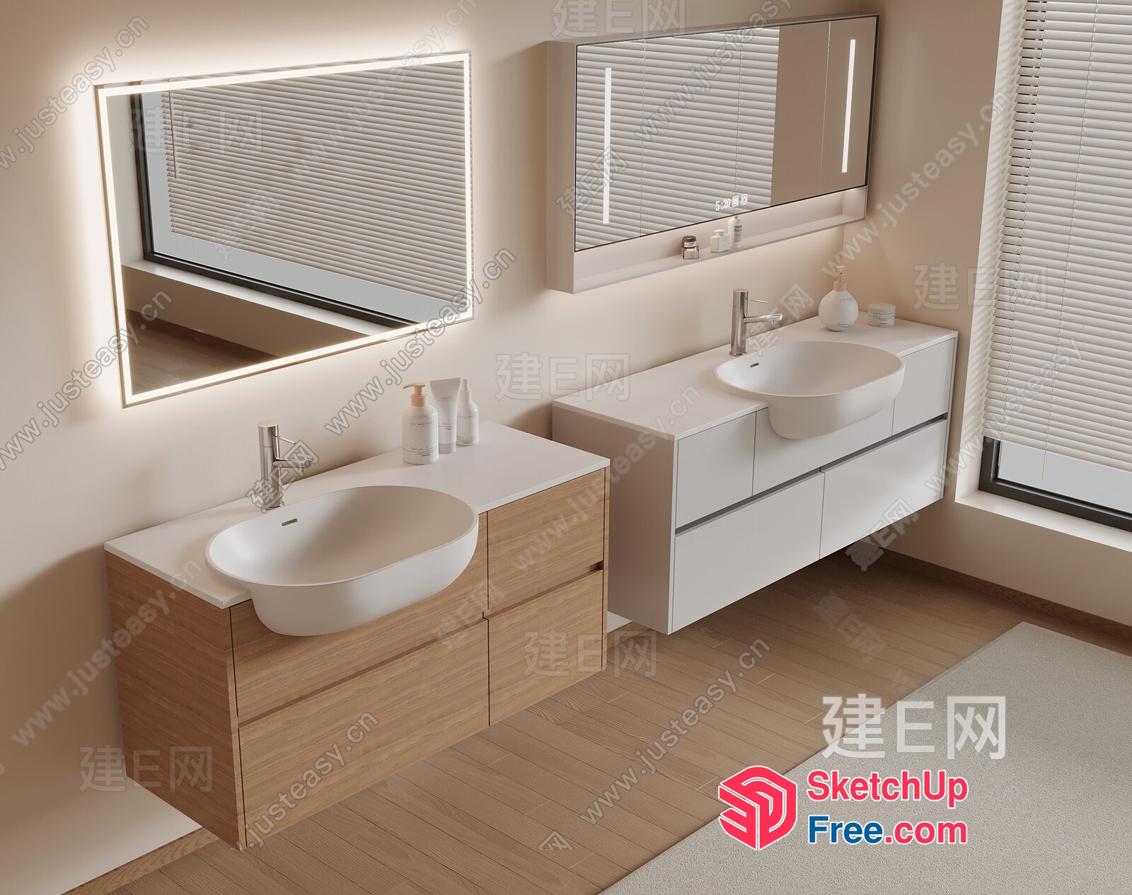 Modern Minimalist Bathroom Vanity With White And Wood Accents 3D SketchUp File