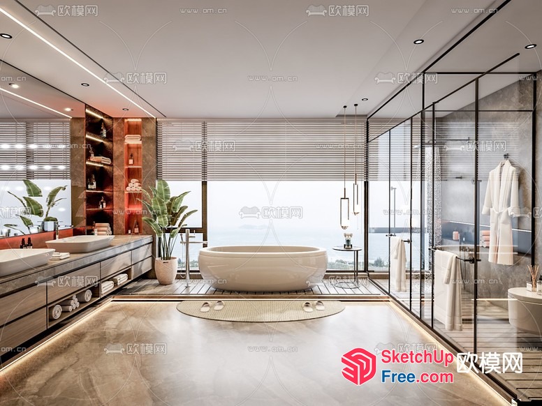 Luxurious Modern Bathroom With Ocean View 3D SketchUp File
