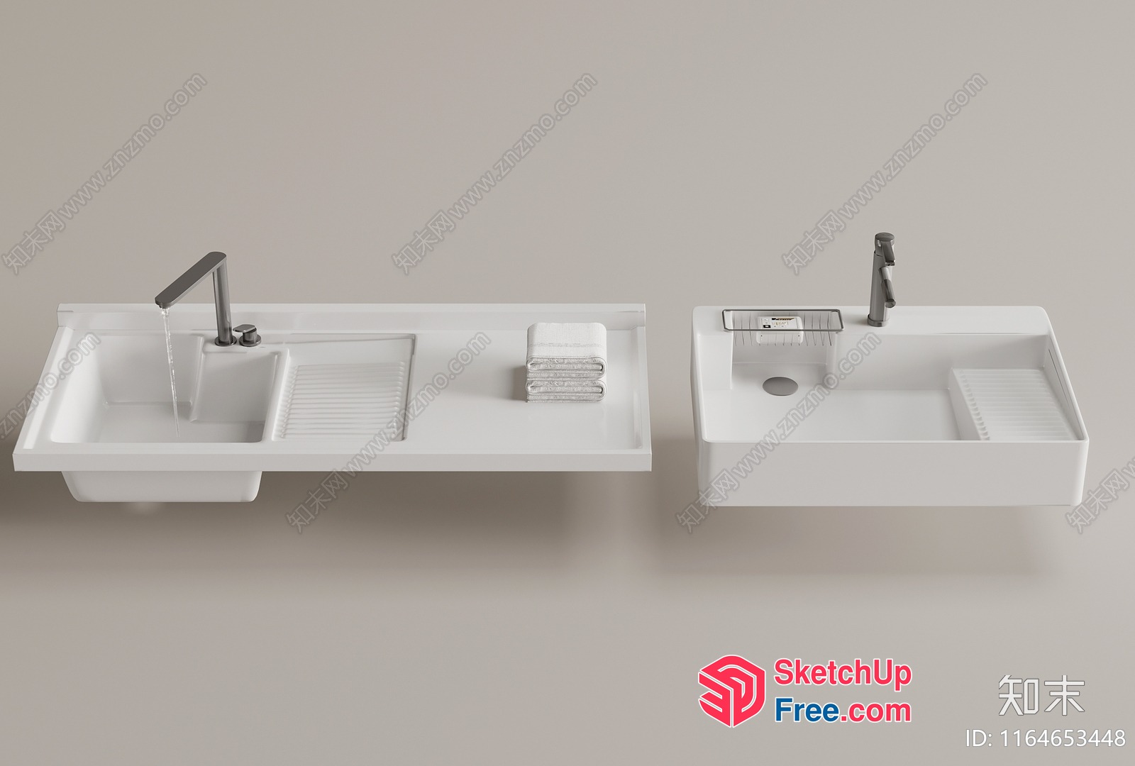 Modern White Bathroom Sink With Silver Faucet And Towels 3D SketchUp File