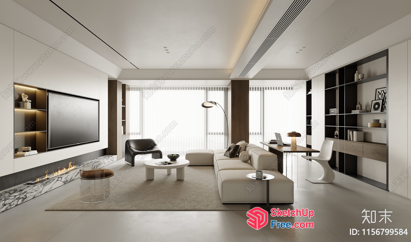 Modern Minimalist Living Room With Neutral Color Scheme 3D SketchUp File