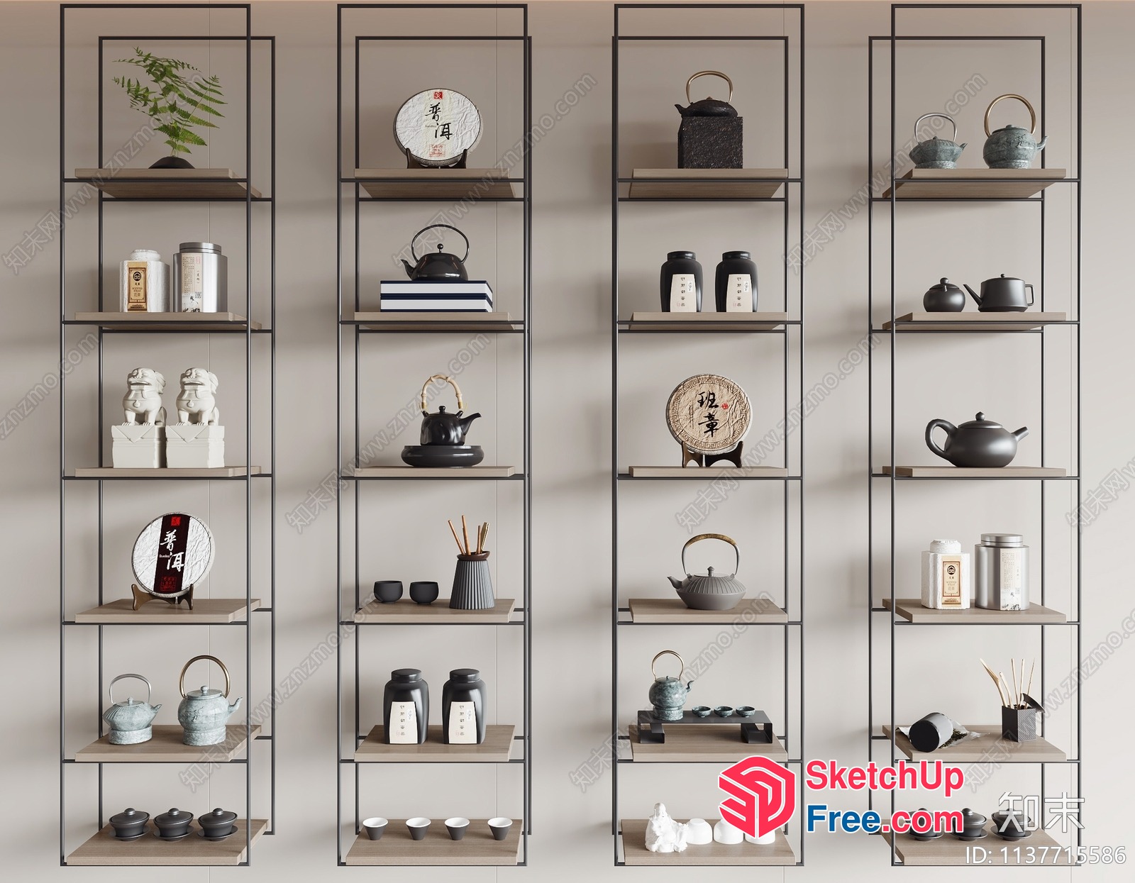 Modern Asian-Inspired Shelving System 3D SketchUp File