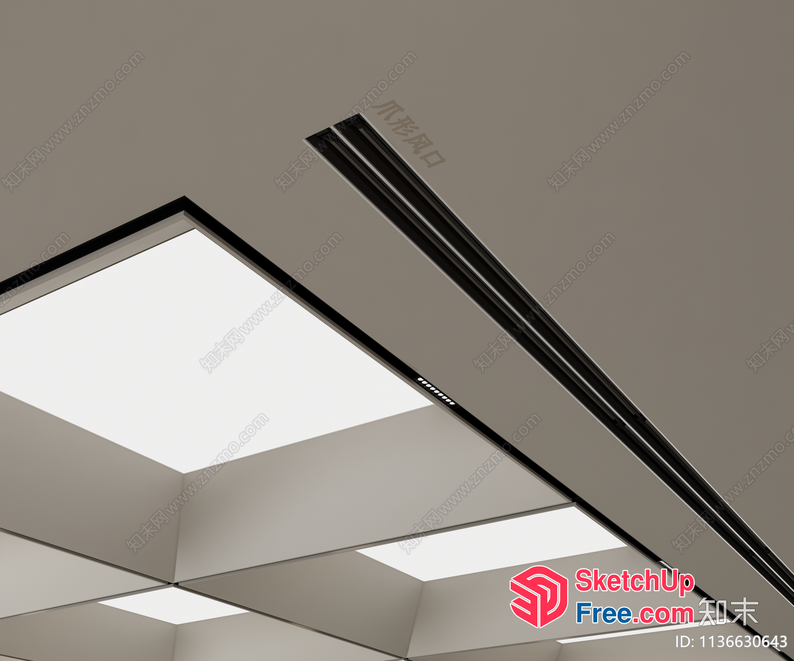 Modern White Office Ceiling With Skylights 3D SketchUp File