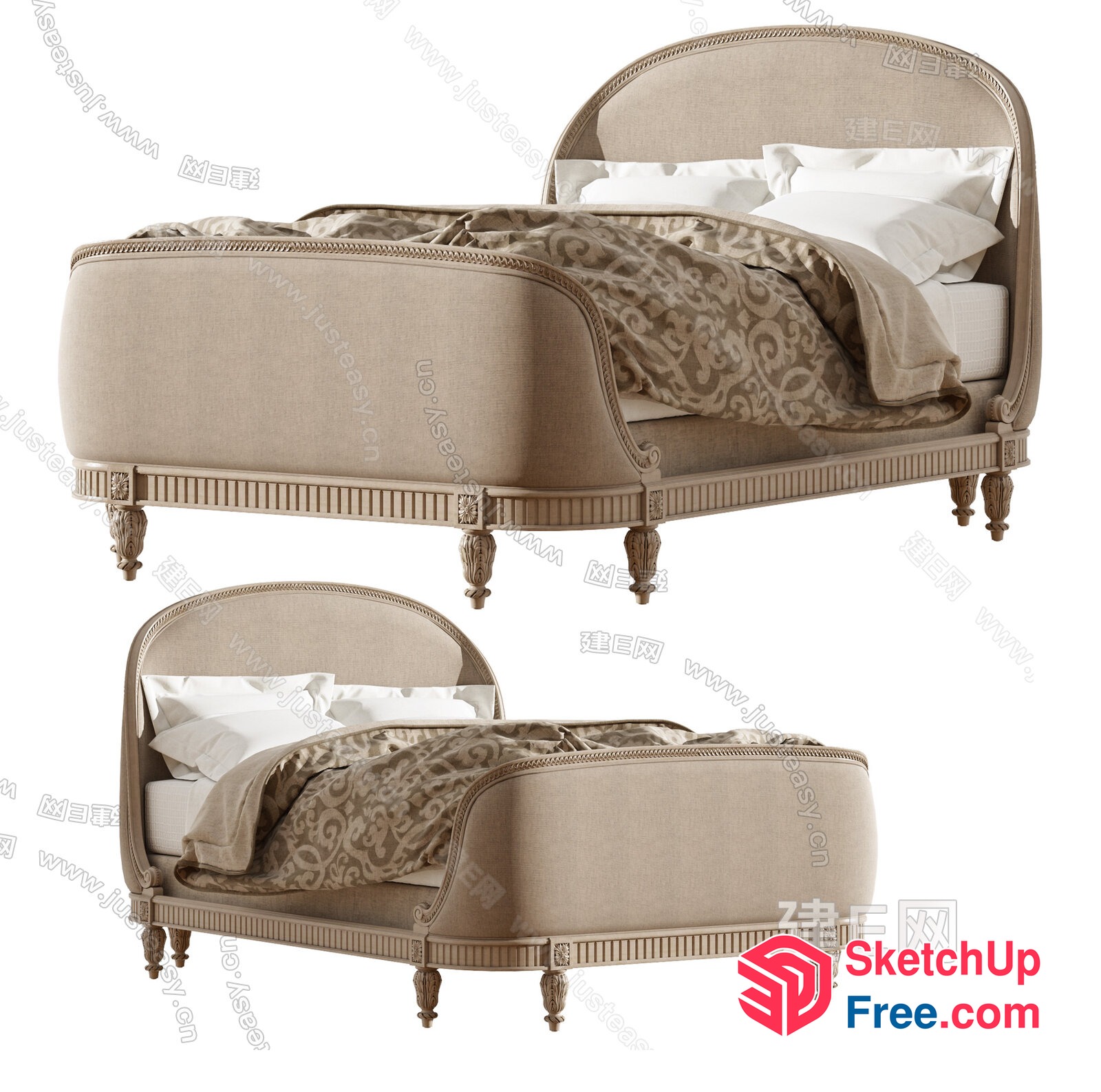 Elegant Beige French Style Bed 3D SketchUp File
